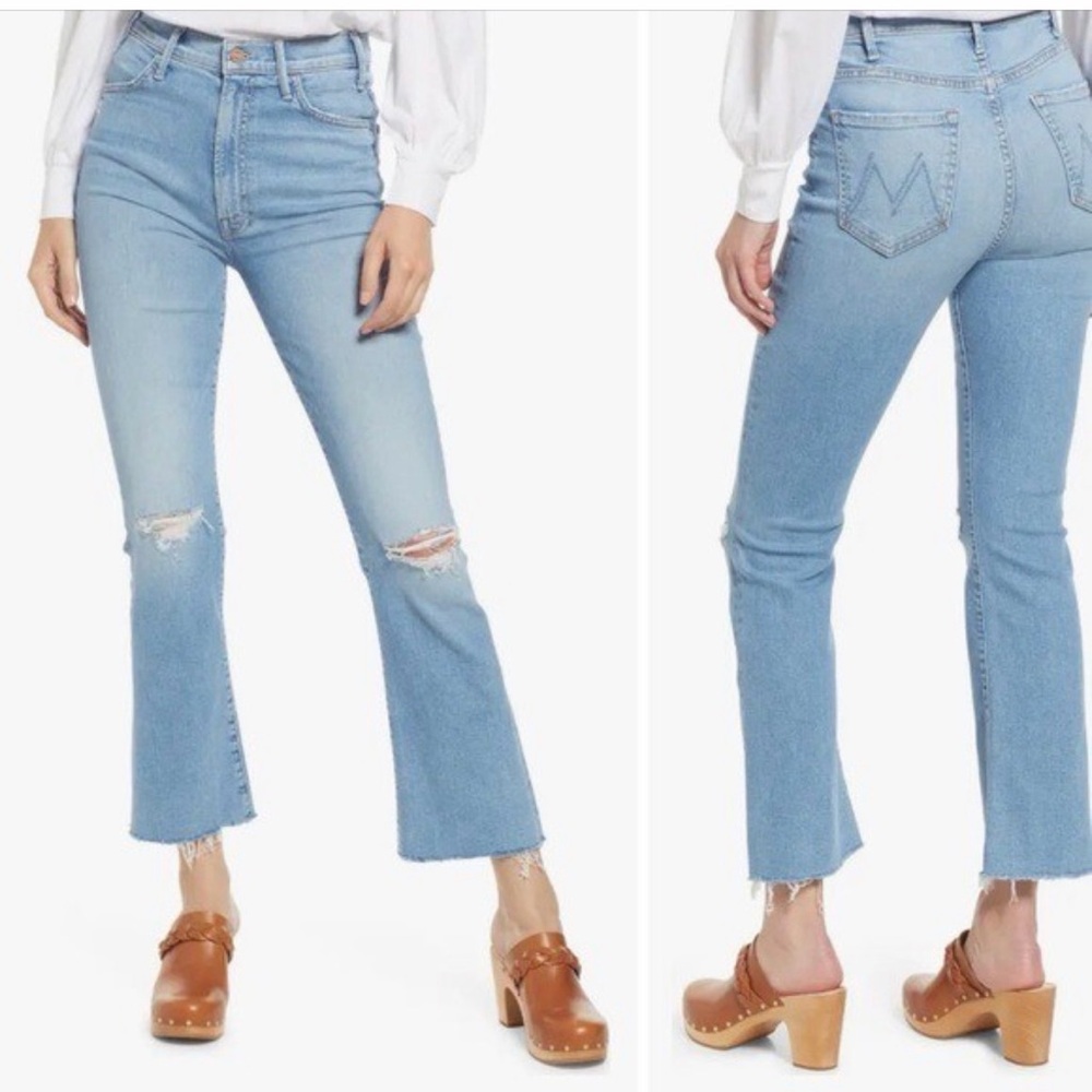 MOTHER Blue Distressed Flare Jeans